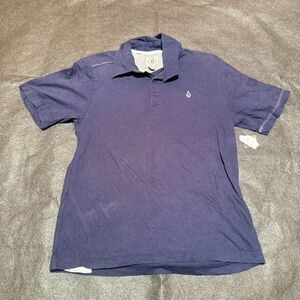 Volcom Womens Polo Shirt M Medium Dark Blue Cotton Top Short Sleeve